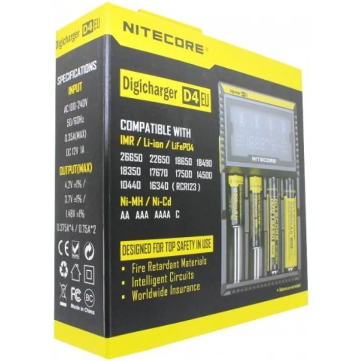 nitecore ladegerät digicharger d4 eu mit display für aaa, aa, c