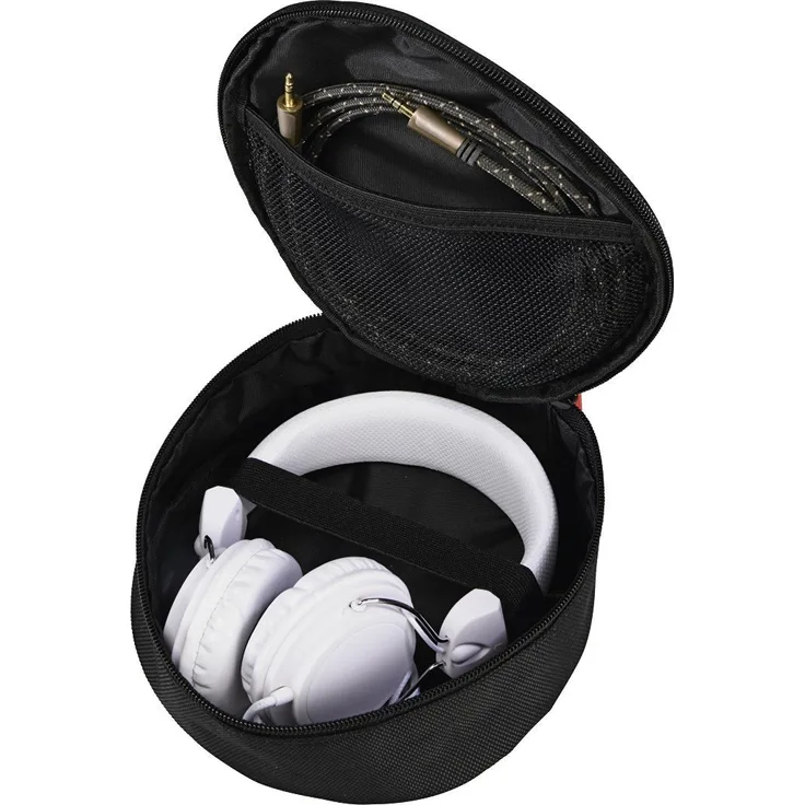 Hama Kopfhörer-Tasche für On Ear-Over Ear Headset (robustes Case zur passend für Sony, Apple Beats, JBL, Bose, Sennheiser, mit Netz-Innentasche, Karabinerhaken, 17 x 16,5 x 6 cm, Schutztasche) schwarz