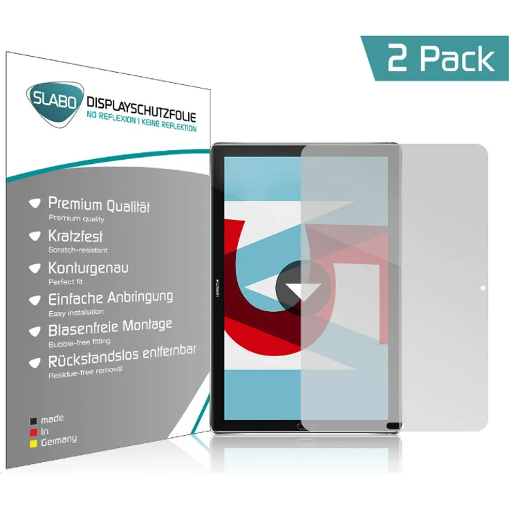 Slabo 2x Displayschutzfolie für Huawei MediaPad M5 / Huawei MediaPad M5 Pro (10,8 Zoll) MATT ''No Reflexion'' (verkleinerte Folien) Displayfolie Schutzfolie Folie