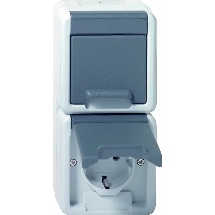 Gira 78030 Doppelsteckdose SCHUKO 078030 senkr. WG AP grau, 250 V