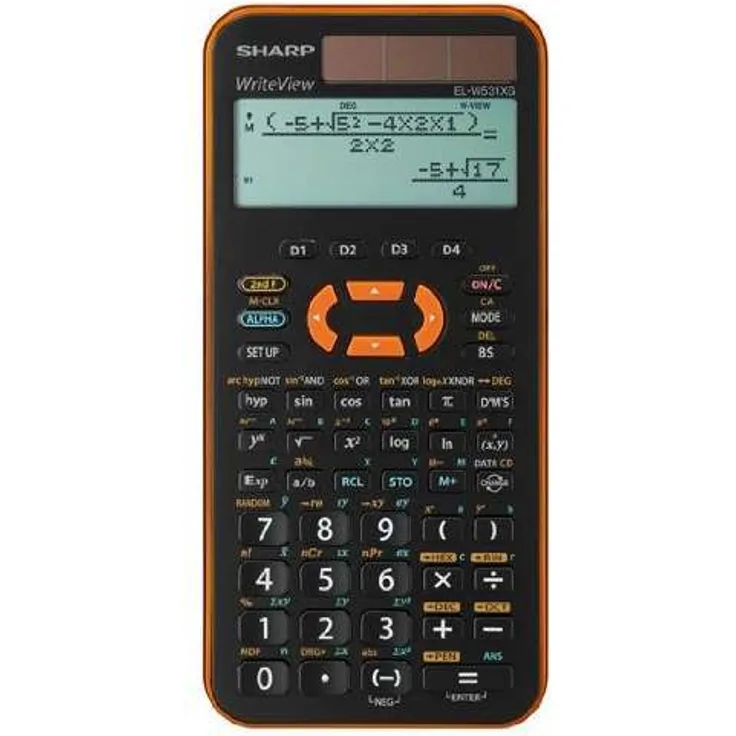 Sharp ELW531XG-YR Wissenschaftlicher Schulrechner (4-zeilige Anzeige, 335 Funktionen, D.A.L.-Eingabe) orange-schwarz