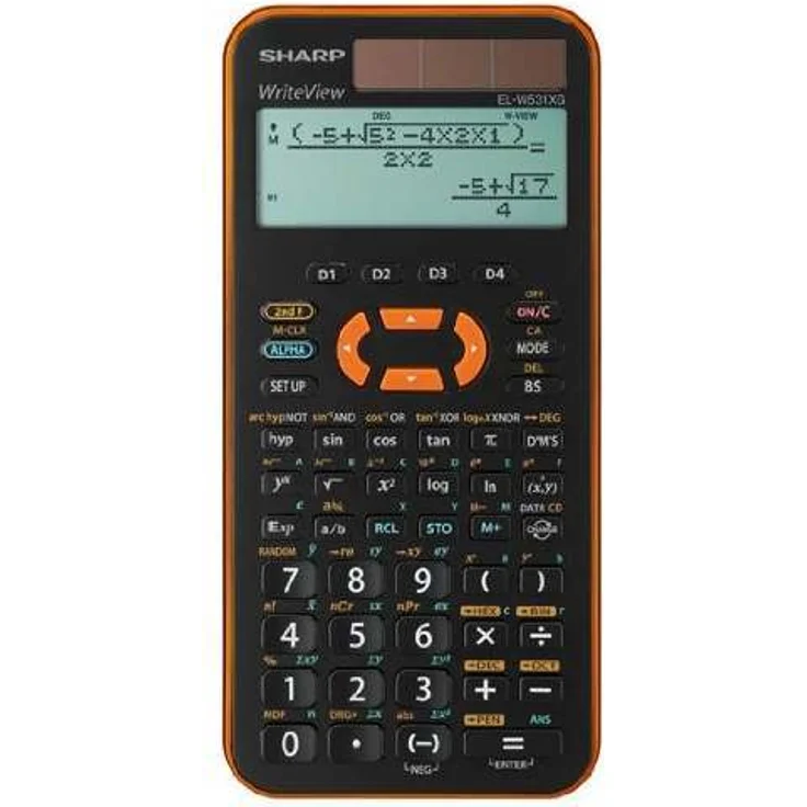 Sharp ELW531XG-YR Wissenschaftlicher Schulrechner (4-zeilige Anzeige, 335 Funktionen, D.A.L.-Eingabe) orange-schwarz – Bild 1