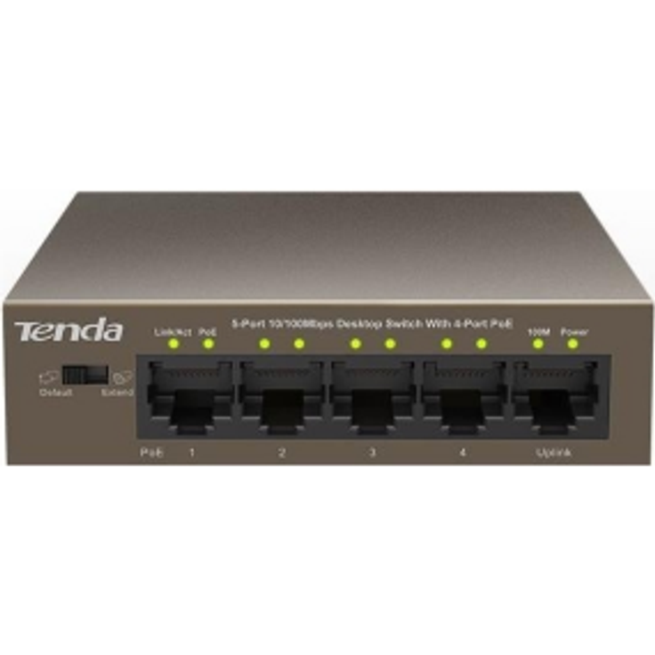 Tenda TEF1105P - Switch - unmanaged - 4 x 10/100 (PoE) + 1 x 10/100 (Uplink) - Desktop - PoE (58 W)