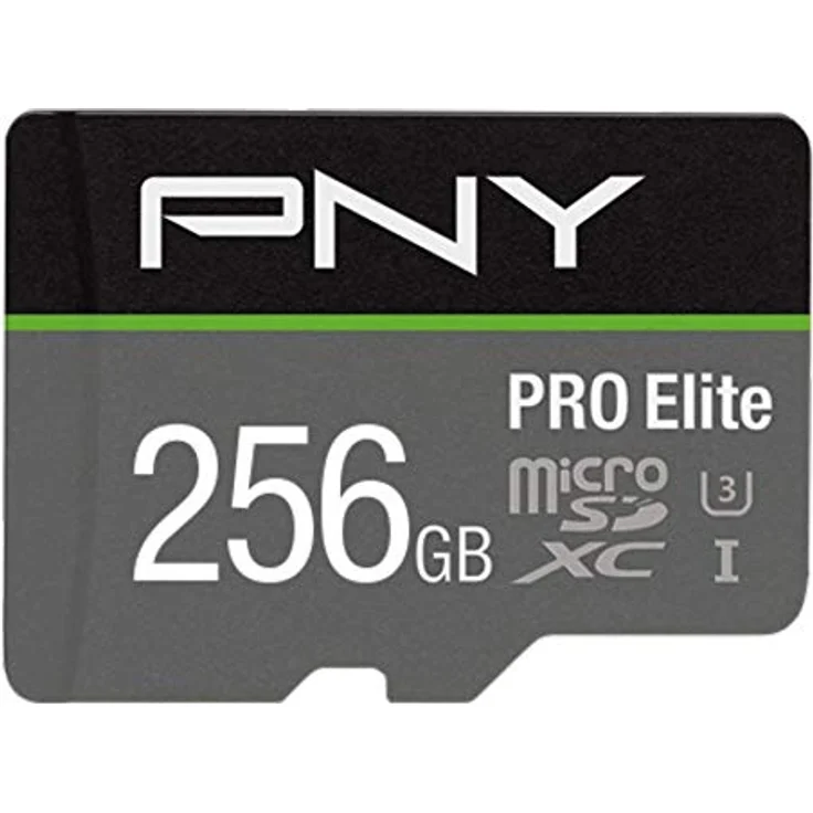 PNY PRO Elite 256GB microSDHC-Speicherkarte + SD-Adapter, 100MB-s Lesegeschwindigkeit, 90MB-s Schreibgeschwindigkeit, Klasse 10 UHS-I, U3, A1 App Performance, V30 für 4K-Video – Bild 1