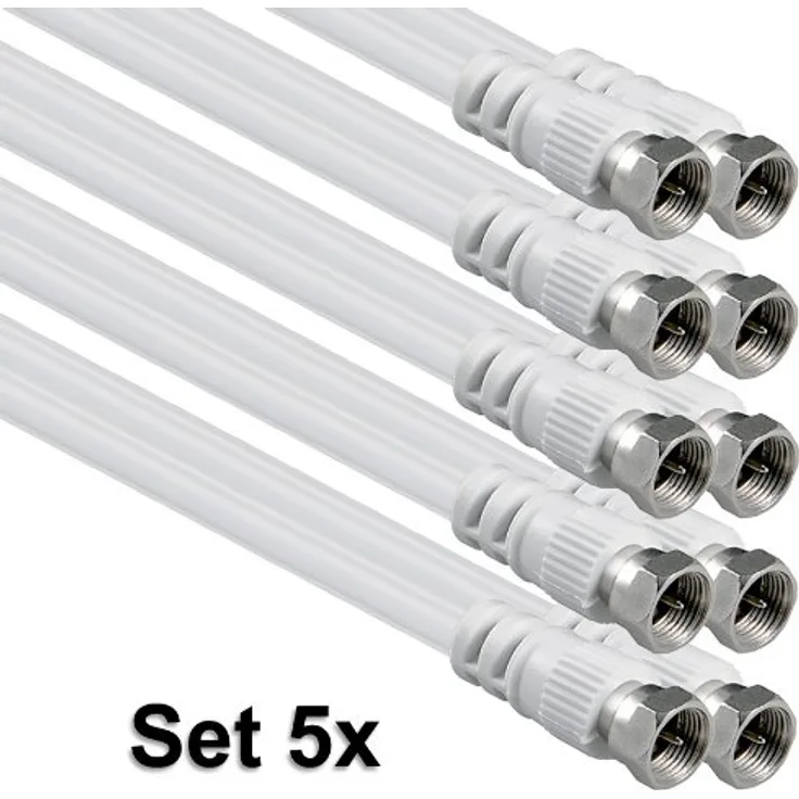 1 aTTack Koaxial Anschluss Kabel Antennenkabel Sat Kabel Anschlusskabel F-Stecker Koaxialstecker auf Koaxialkupplung doppelt geschirmt/Dreifach geschirmt/4 fach geschirmt/75 dB/85 dB/100 dB/110 dB/120 dB/125 dB SAT weiß F-F 75db (5 Stück) 1,5 Meter