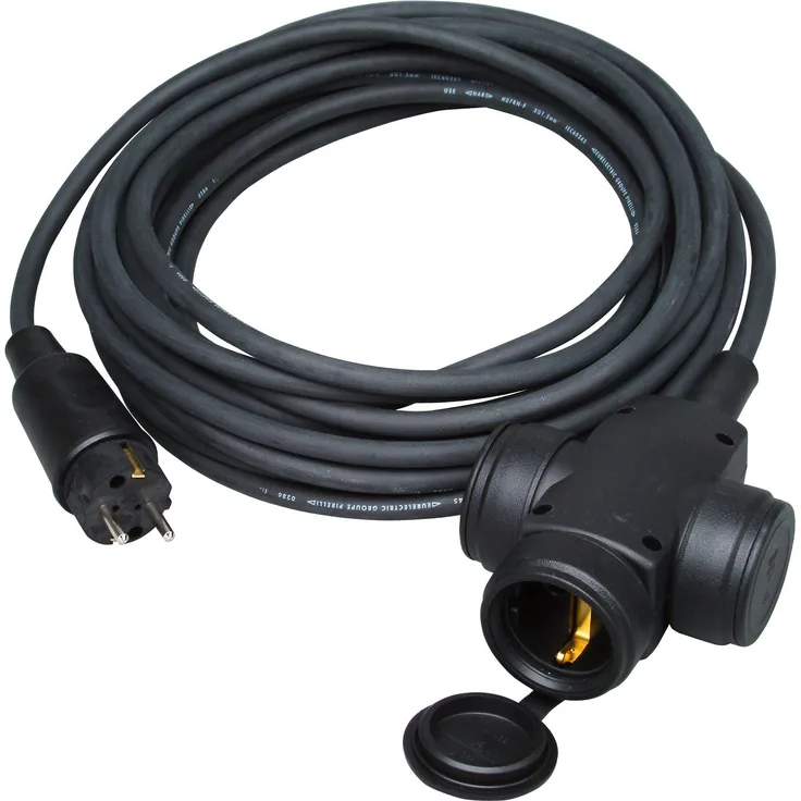Kopp 145210047 Gummi-Verlängerung mit 3-fach Kupplung, 10 m, schwarz