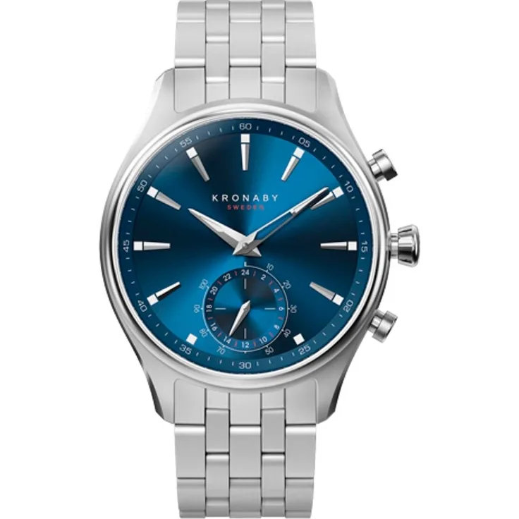 Kronaby Sekel Hybrid-Smartwatch Unisex, 41mm, Gliederarmband, Silber/Blau