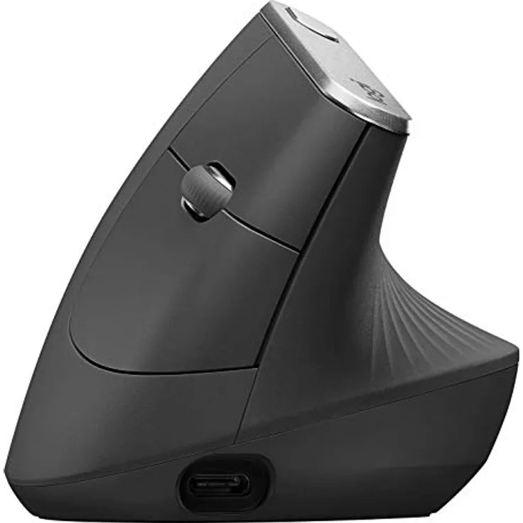 Logitech MX Vertical Ergonomische Kabellose Maus, Bluetooth und 2.4 GHz Verbindung via Unifying USB-Empfänger, 4000 DPI Sensor, Wiederaufladbarer Akku, 4 Tasten, Multi-Device, PC-Mac-iPadOS - schwarz