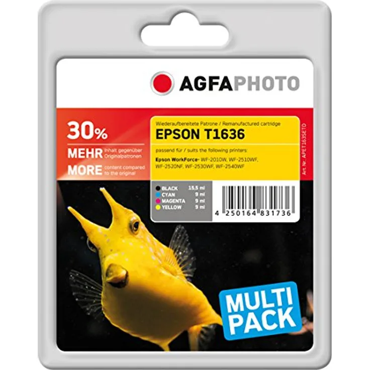 AgfaPhoto APET163SETD Toner für Epson WF2010, (4) 585 Seiten schwarz, 770 Seiten cyan, 495 Seiten magenta, 700 Seiten gelb