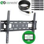conecto CC50265 Wandhalterung für TV Geräte mit 81-165 cm (32-65 Zoll), neigbar: -10° bis 5°, Wandabstand: 56mm, Traglast: max. 50,0kg, VESA 600x400, schwarz, inkl. HDMI-Kabel und Klett-Kabelbinder