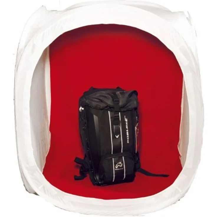 DÖRR Lichtzelt-Aufnahmebox weiß 90x90 cm inkl. 4 Hintergründe in weiß, schwarz, rot und blau, Klettabdeckung mit Objektivöffnung und Transportbeutel