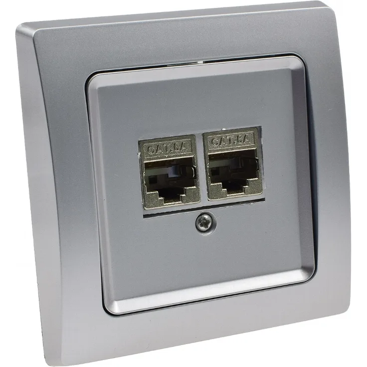 DELPHI Netzwerk-Dose 2x CAT6 inkl. Rahmen, UP, silber