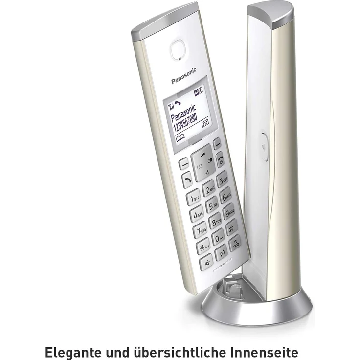 Panasonic KX-TGK220GN Design-Telefon mit Anrufbeantworter & Wecker, Haustelefon (schnurlos), HD-Telefonie, Champagner – Bild 3
