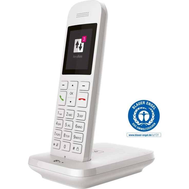 Telekom Sinus 12 Festnetz Telefon schnurlos, 5 cm Farbdisplay, beleuchtete Tastatur, anschlussunabhängige Nutzung an allen handelsüblichen Routern und Standardanschlüssen, Analog-Telefon mit Basis, weiß – Bild 1