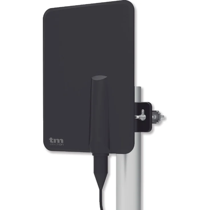 TM Electron TMANT015 TV-Antenne für Innen- und Außenbereich, mit eingebautem Verstärker 40 dB, ultrakompakt, 360-Grad-Ausrichtung, Wandmontage oder Mast und wetterfest, Schwarz