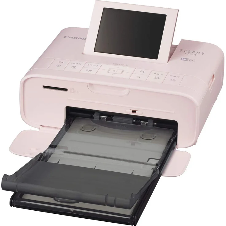 Canon Selphy CP1300 Fotodrucker 10x15cm (mobil Drucker, WLAN, USB, 300x300dpi, Thermosublimation, optionaler Akku, Farbdisplay, Speicherkartenslot, Apple AirPrint, Passfoto- u. Postkartendruck) rosa (2236C002) – Bild 2