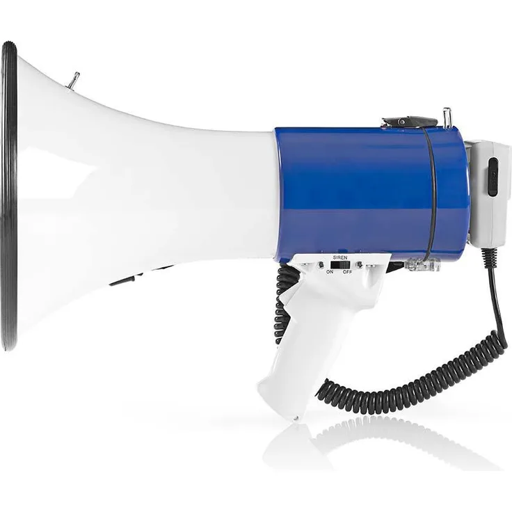 Nedis - Megafon - 25 W - 1500 m Reichweite - 130 dB - Abnehmbares Mikrofon - Enthaltenen Tragegurt - 8X D-LR20 Batterien - Weiß-Blau