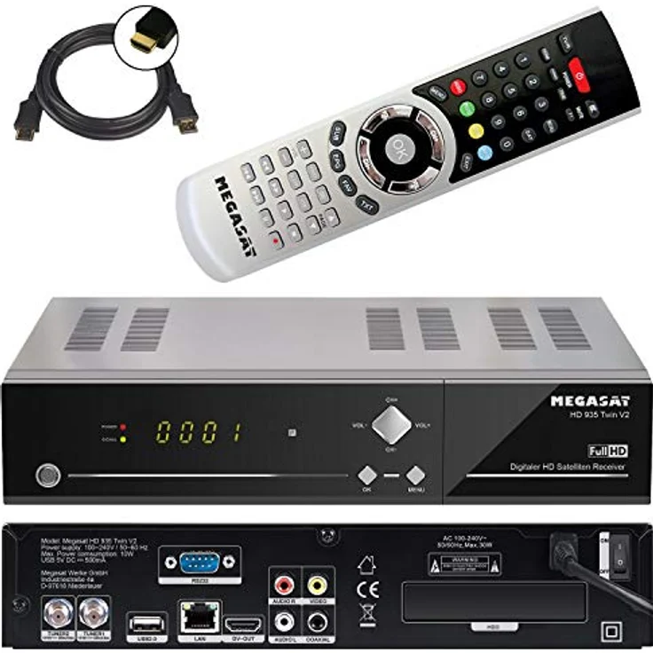 Megasat HD 935 Twin V2 HD-SAT-Receiver Aufnahmefunktion, Ethernet-Anschluss, Twin Tuner Anzahl Tuner, 201130, Schwarz – Bild 1