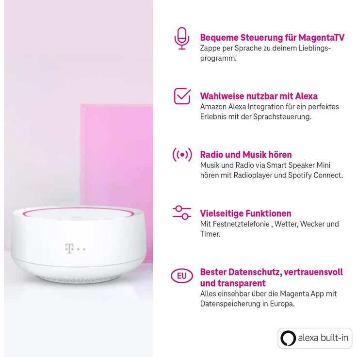 Telekom Smart Speaker Mini WLAN-Lautsprecher mit Alexa, geeignet für Indoor, weiß – Bild 3