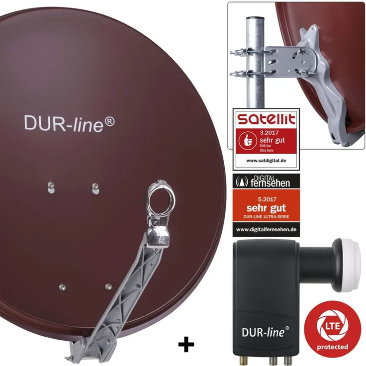 DUR-line Select 60/65 cm Sat Anlage 6 Teilnehmer Komplett Set rot