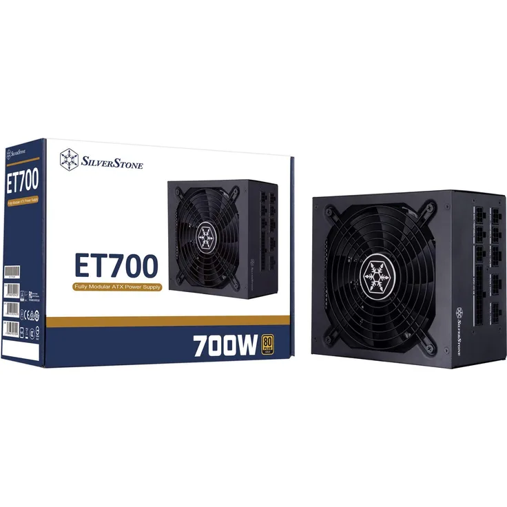 SilverStone ET700-MG 80 Plus-Gold-zeritifziertes 700-W-ATX-SChaltnetzteil mit modularem Kabel, 8- und 6-polige PCIe-Anschlüsse, Schwarz, SST-ET700-MG