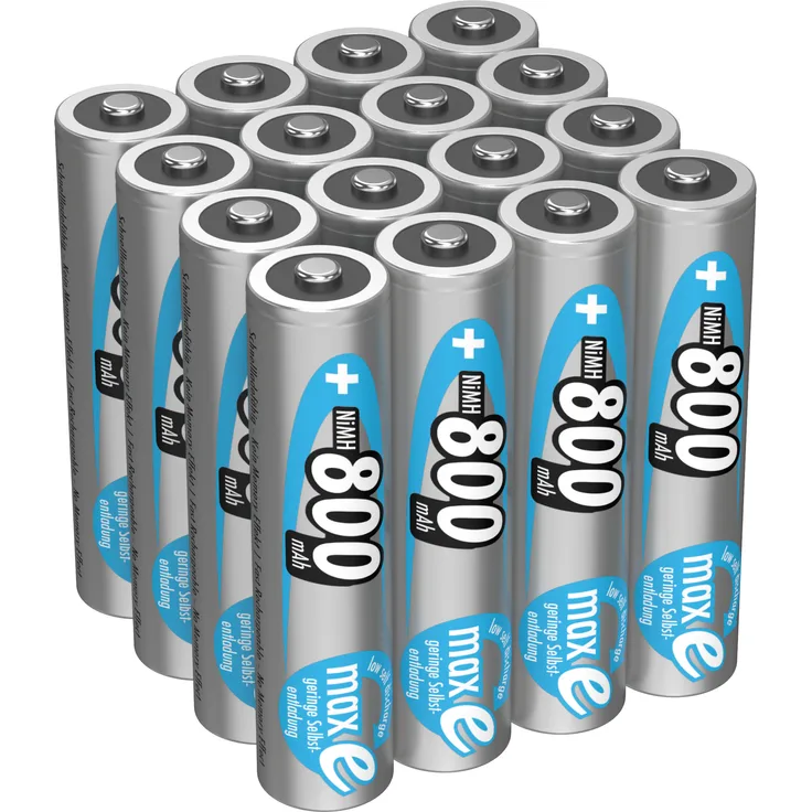 ANSMANN Akku AAA Micro 800mAh 1,2V NiMH 16 Stück, wiederaufladbar mit maxE