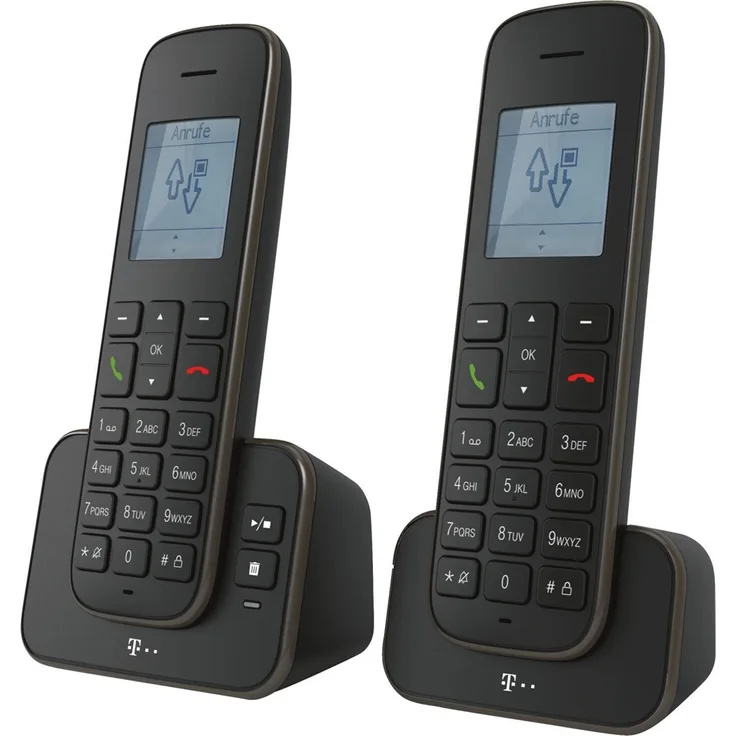 Telekom Sinus A207 DUO Schnurlostelefon mit AB schwarz - analoges DECT Telefon mit Anrufbeantworter und zusätzlichem Mobilteil, Blauer Engel