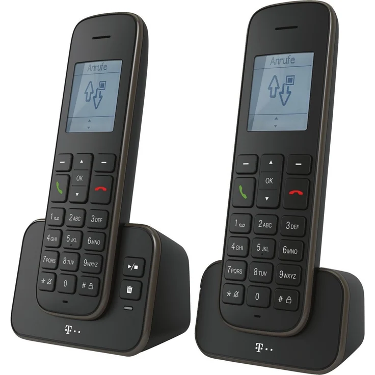 Telekom Sinus A207 DUO Schnurlostelefon mit AB schwarz - analoges DECT Telefon mit Anrufbeantworter und zusätzlichem Mobilteil, Blauer Engel