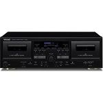 Teac W-1200(B) Doppelkassettendeck (Kassettenspieler, Aufnahme-Wiedergabe, Mikrofoneingang für Karaoke und Ansagen, USB-Ausgang für digitale Aufnahme auf PC-Mac, Konferenzprotokolle), Schwarz