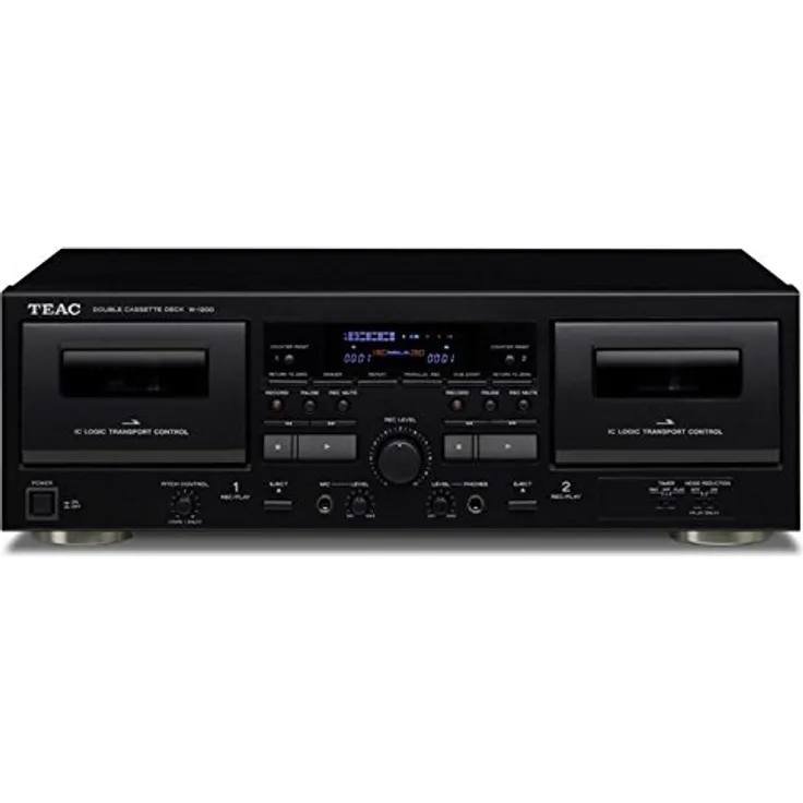 Teac W-1200(B) Doppelkassettendeck (Kassettenspieler, Aufnahme-Wiedergabe, Mikrofoneingang für Karaoke und Ansagen, USB-Ausgang für digitale Aufnahme auf PC-Mac, Konferenzprotokolle), Schwarz