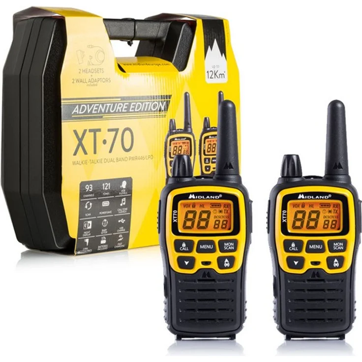 Midland XT70 Adventure PMR-Walkie Talkie Kofferset, 2x Funkgeräte mit bis zu 12 km Reichweite, mit LCD-Display und Micro-USB-Ladebuchse, für Kinder und Outdoor – Bild 2