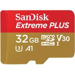 SanDisk Extreme PLUS 32 GB microSDHC Speicherkarte + SD-Adapter bis zu 100 MB-Sek, Gold-Rot, Class 10, U3, V30, A1
