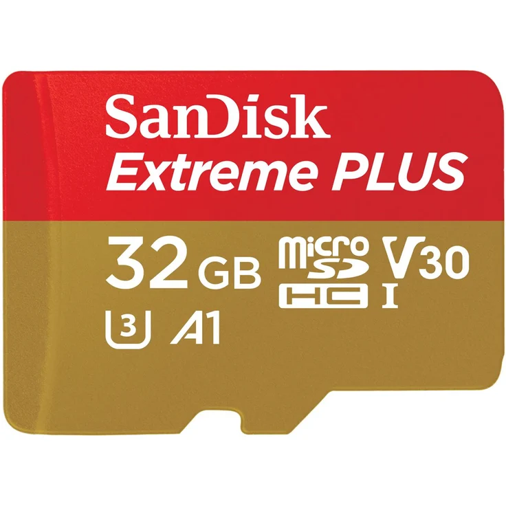 SanDisk Extreme PLUS 32 GB microSDHC Speicherkarte + SD-Adapter bis zu 100 MB-Sek, Gold-Rot, Class 10, U3, V30, A1 – Bild 1