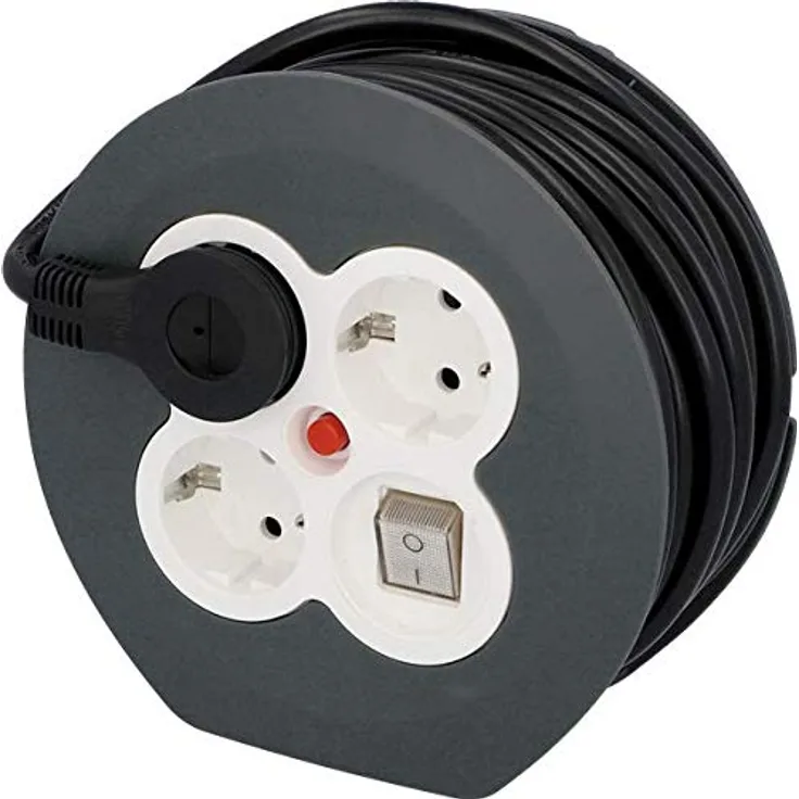 Unitec Kabeltrommel inkl. Netzstecker 7m | 3 Steckdosen | Thermoschutz| Netzschalter| Flachstecker | Ösen zum Aufhängen