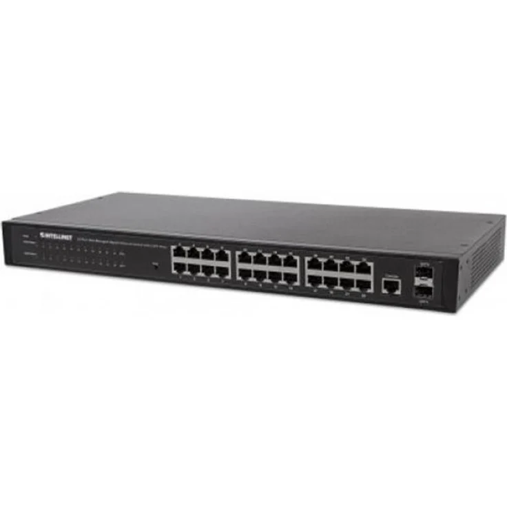 Intellinet 24-Port Web-Managed Gigabit Ethernet Switch mit 2 SFP-Ports schwarz 560917 – Bild 1