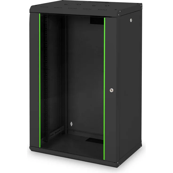 DIGITUS Netzwerk-Schrank 19 zoll 20 HE - Wandmontage - 450 mm Tiefe - Traglast 100 kg - Unique Serie - Glastür - Schwarz