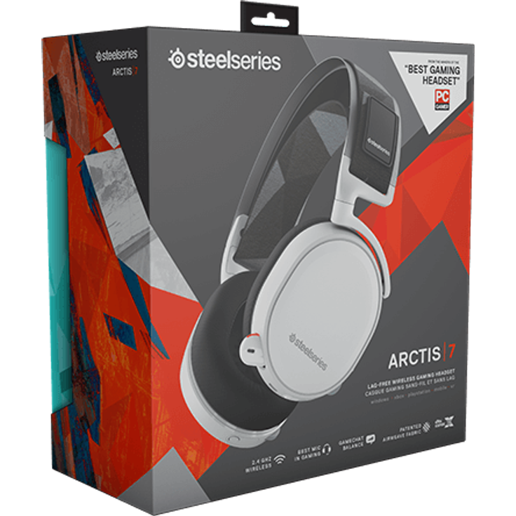 SteelSeries Arctis 7 [Legacy Edition], Drahtlos Gaming-Headset, DTS 7.1 Surround für PC, PC - Mac - PlayStation 4 - Android - iOS - VR, Farbe weiß – Bild 4