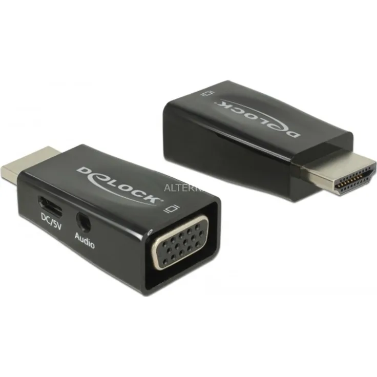 DeLock - Adapter HDMI-A Stecker- VGA Buchse mit Audio Screwless - Adapter - Audio-Multimedia, Schwarz