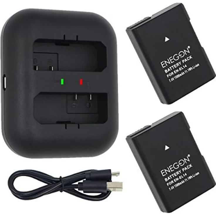 ENEGON Ersatzakku (2er Pack) und Rapid Dual Charger Kit für Nikon EN-EL14/EN-EL14a und Coolpix P7000, P700, P7700, P7800 DSLR D3100, D3200, D3300, D500, D500, D500, D5500, DF