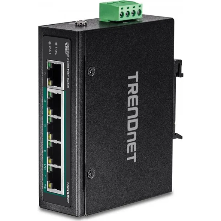 TRENDnet TI-PG50 5-Port Industrieller Gigabit PoE+ DIN-Rail-Switch Wandhalterung
