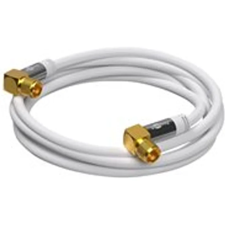 Goobay 70490 10m Satellitenkabel mit 90 Grad gewinkelten F-Stecker für DVB-S Receiver, 75 Ohm, Kabelinternet Modem, Router Weiß