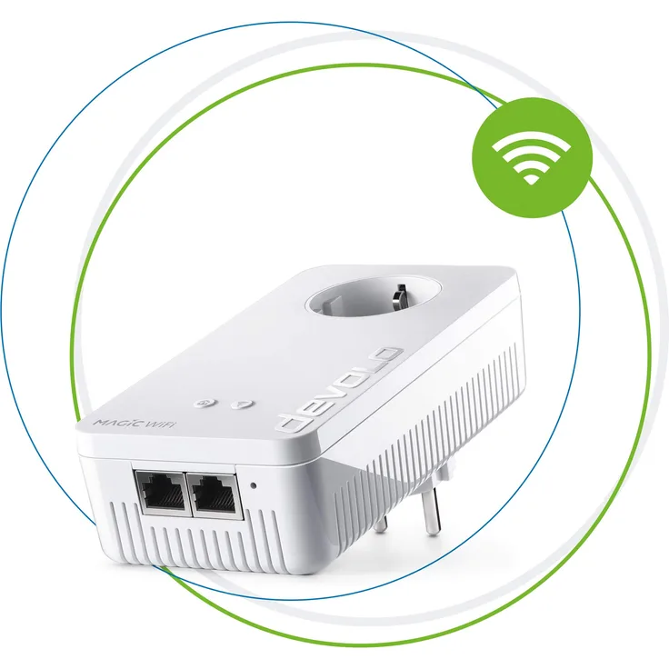 Devolo Magic 1 WiFi Powerline Adapter (WiFi ac bis zu 1200 Mbps, 2X LAN Ethernet, integrierter Stecker, Mesh WiFi) weiß
