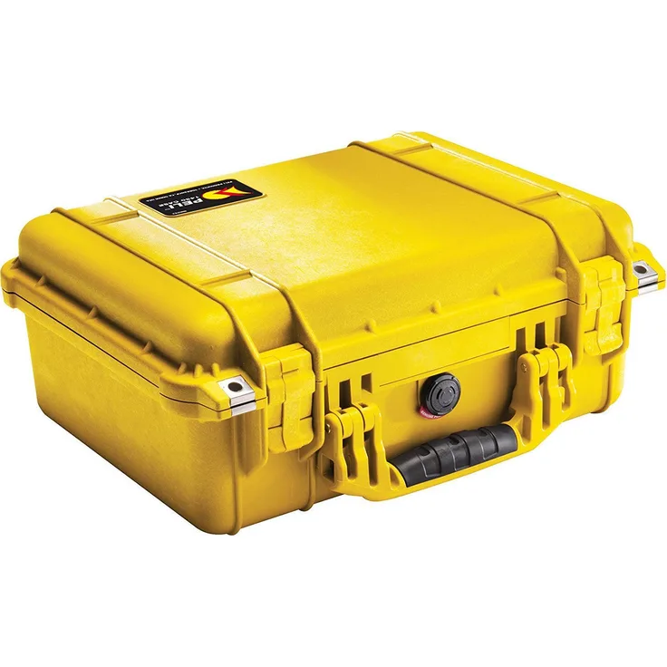 PELI 1450 Wasserdichter Transportkoffer für DSLR-Kameras und Drohnen, IP67-Zertifiziert, 15L Volumen, Hergestellt in Deutschland, Ohne Schaum, Gelb