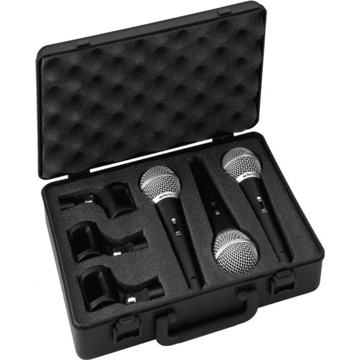 IMG STAGELINE DM-3S dynamische Mikrofone speziell für Gesangs-Stimmen, 3er-Set Sprach-Verstärker mit Nieren-Charakteristik inkl. Hartschalen-Koffer und 3 x Stativ-Klemmen, in Schwarz