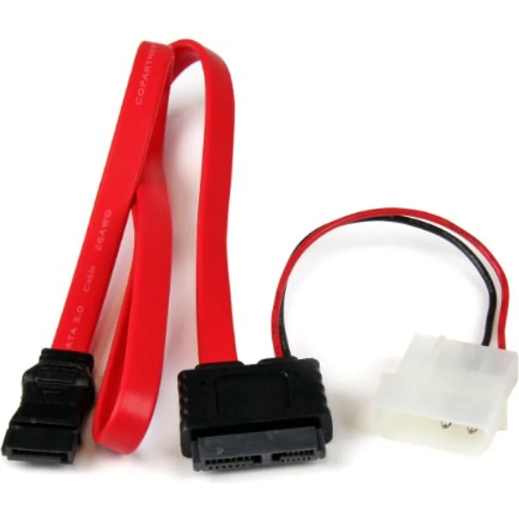 StarTech.com Slimline SATA auf SATA mit LP4-Stromkabel / Adapter - SATA-Kabel - Slimline SATA 13-polig (W) - interne Stromversorgung, 4-polig, 7-poliges SATA - 50,8 cm - Rot (SLSATAF20)