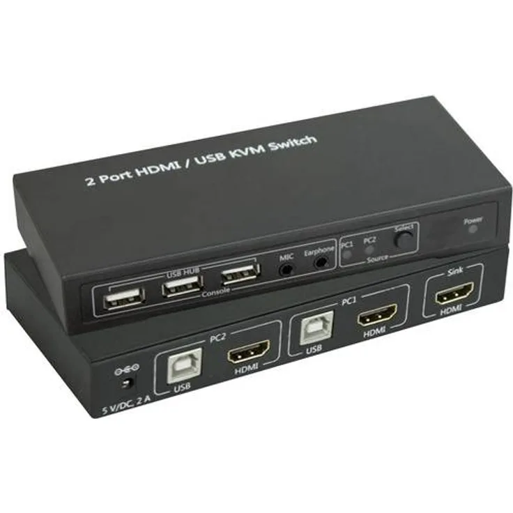 SpeaKa Professional 2 Port KVM-Umschalter HDMI USB 1920 x 1080 Pixel