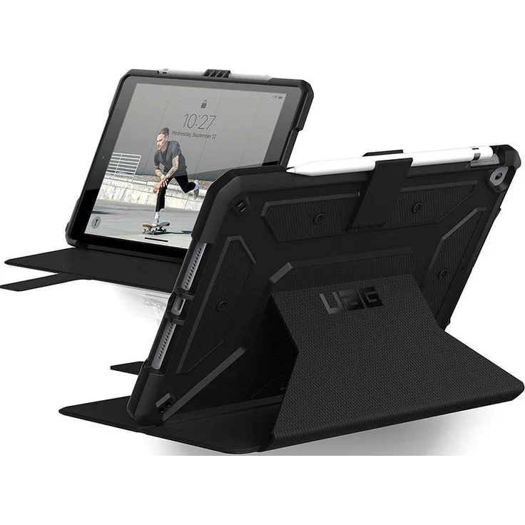 Urban Armor Gear Metropolis Hülle Apple iPad 10.2 (2019) Schutzhülle (Wake-Sleep Funktion, Apple Pencil Halter, Standfunktion, Smart Keyboard kompatibel) - schwarz – Bild 1