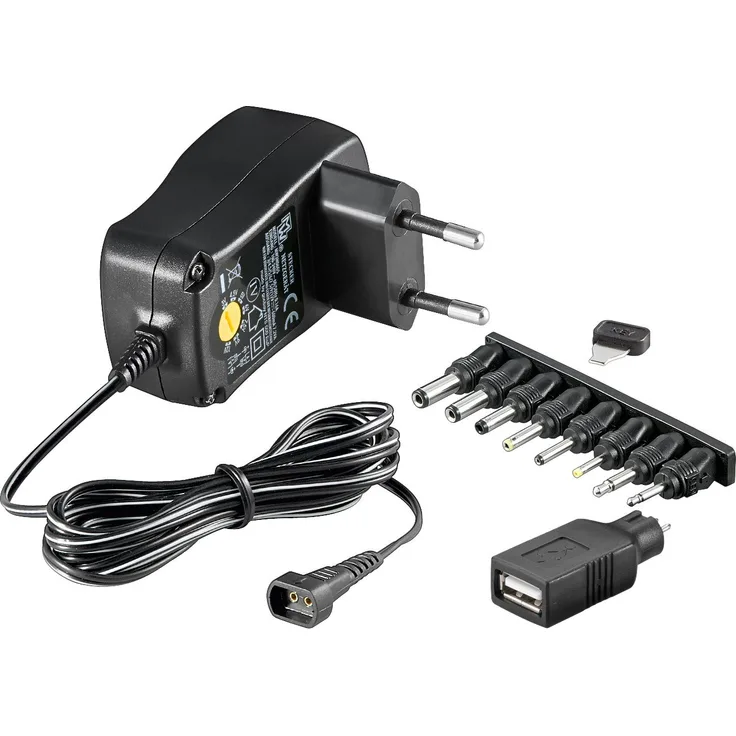 Universal Netzteil 600mA 3V - 4,5V - 5V - 6V - 7,5V - 9V - 12V inkl. 8 Adapterstecker plus USB