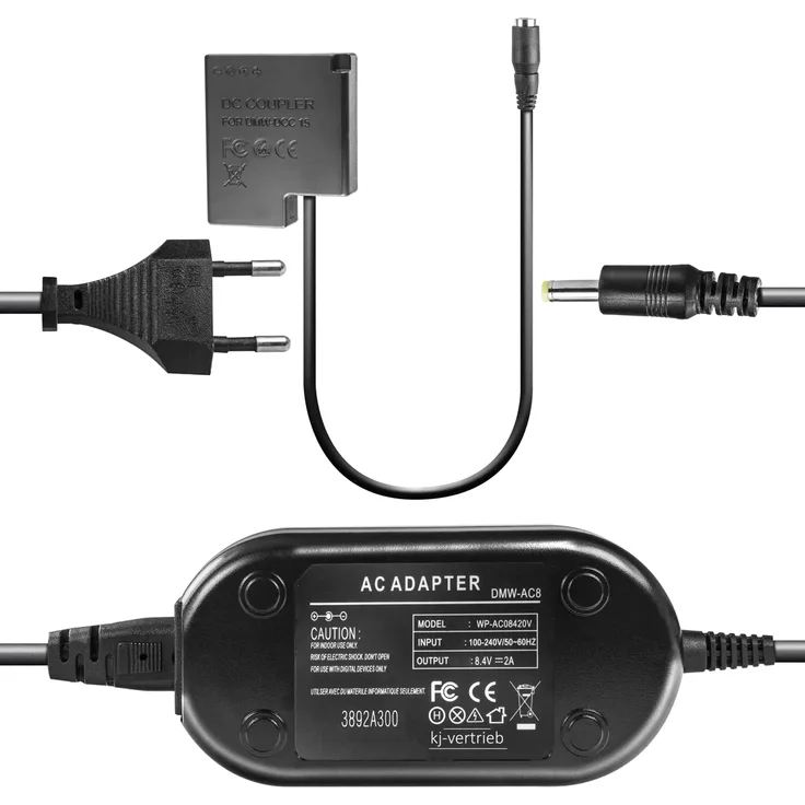 Netzteil mit Akkuadapter für Panasonic Lumix DMC-GM1K, DMC-GM1 - ersetzt DMW-DCC15 - 8,4V 2A