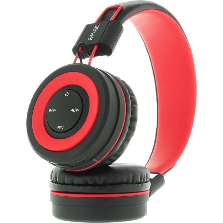 r-music rm310725 Kopfhörer mit Mikrofon integriert, kabellos, Reichweite 10 m, rot